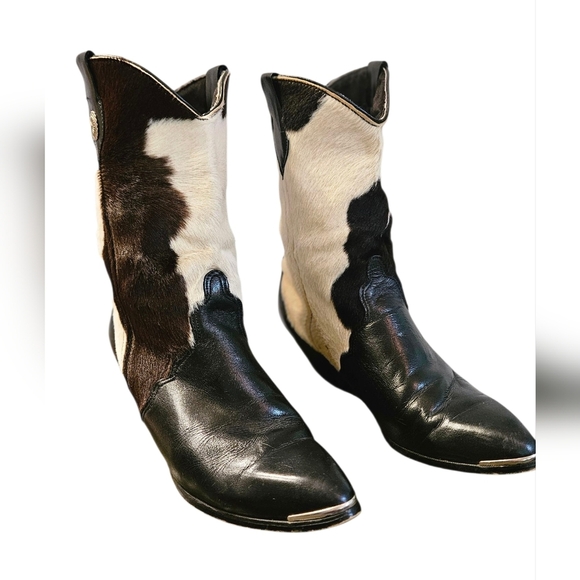 Vintage Cowhide Leather Western Boots. Black/brown/cream. Size 10 - Picture 2 of 16